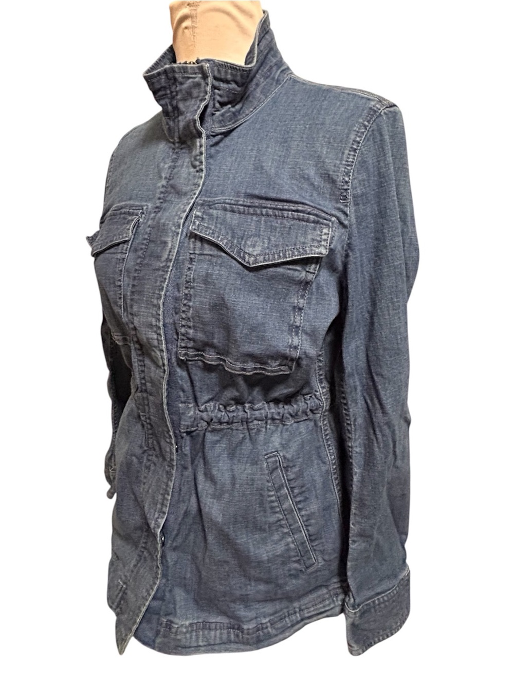 Style & Co. Cinched Waist Denim Field Utility Military Jacket Large - Picture 3 of 6